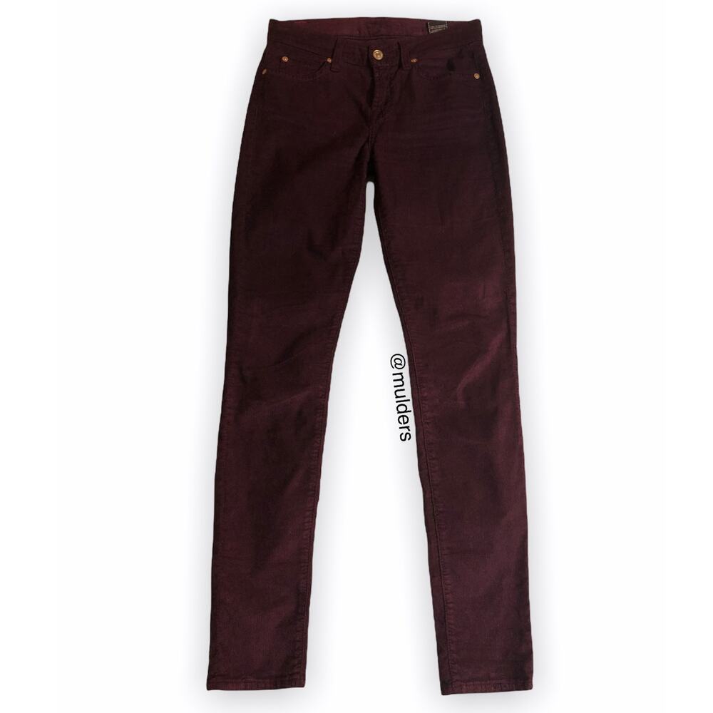 7 For All Mankind 7FAM Midrise Dark Red Maroon Corduroy Cords Skinny Pants 25